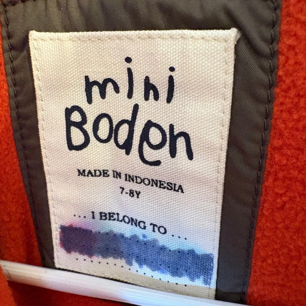 Mini Boden Puffer Vest Taupe Gray with‎ Red Trim Fleece Lined 7-8Y
